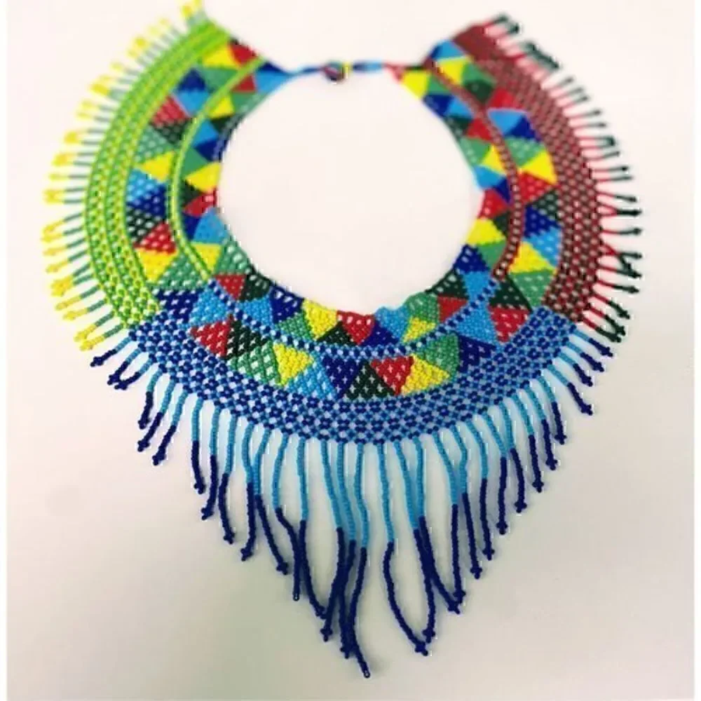 New Beautiful Handmade Colorful Beaded Mexican Collar Necklace - Picture 3 of 7